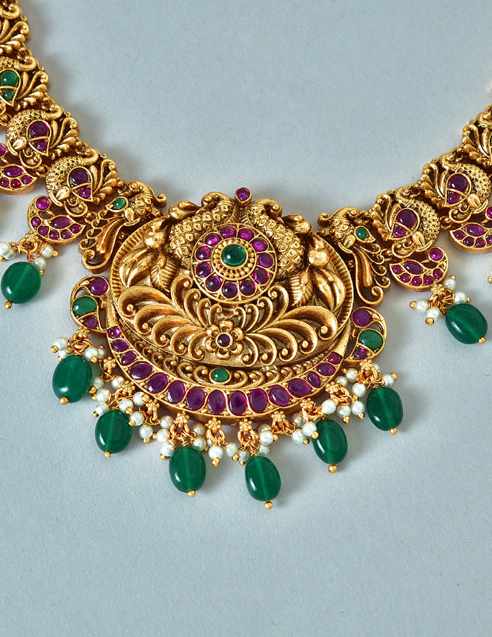 Designer Peacock Kempu Necklace Set