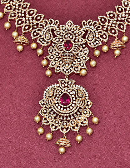 Zircon Gold Polish Ruby Stone Long Haaram