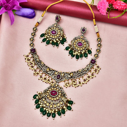 Zirconia Ruby And Emerald Stone Victorian Necklace Set