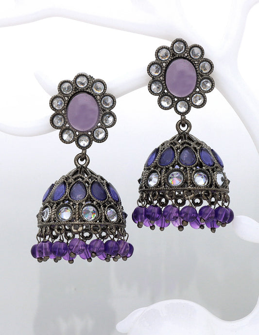 Designer Amethyst Color Black Metal Fancy Earrings