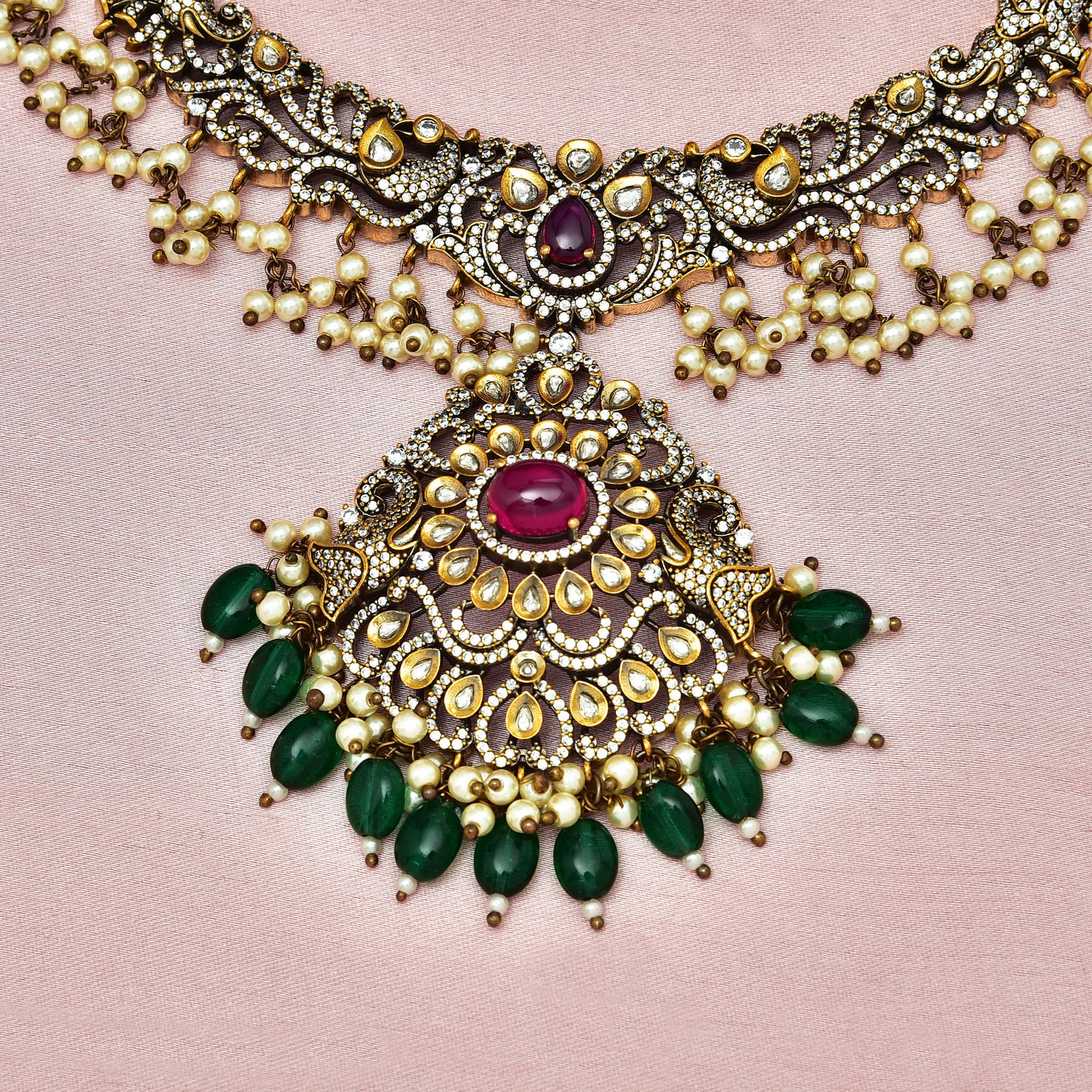 Zirconia Ruby And Emerald Stone Victorian Necklace Set