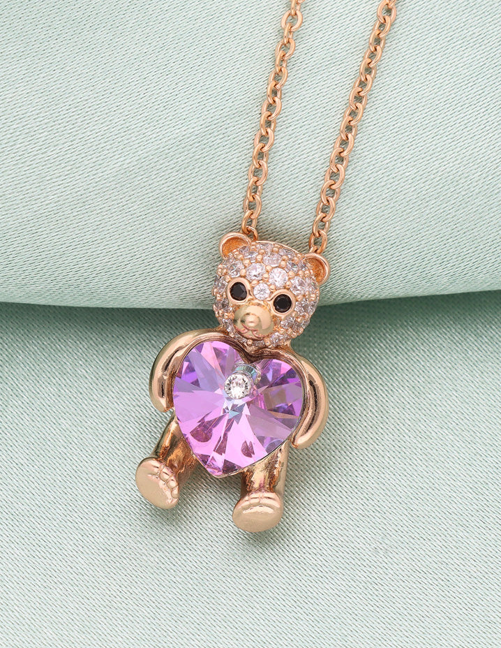 Silver Teddy Bear Birthstone Pendant - Sapphire - September - Oro Diamante