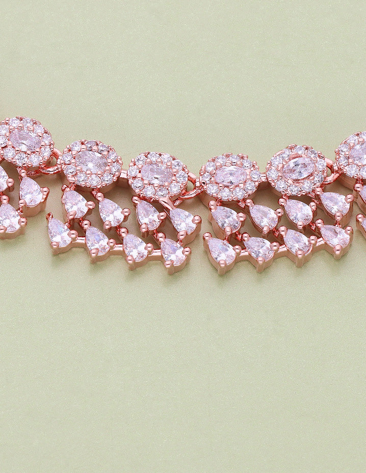 Rose Gold Polish Zirconia Necklace Set 128439