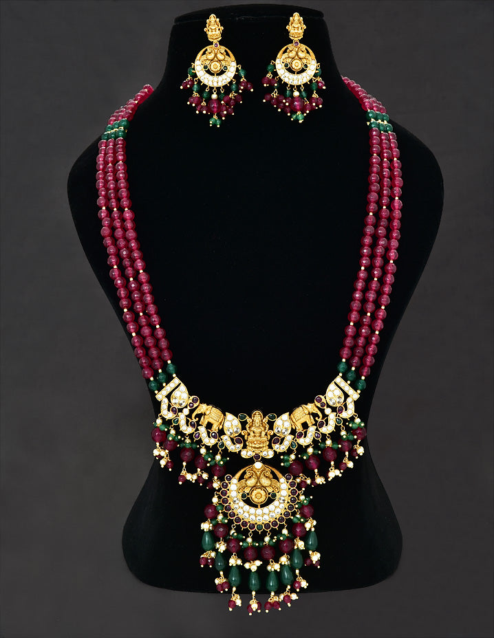 Multilayered Lakshmi Devi Beads Long Haaram