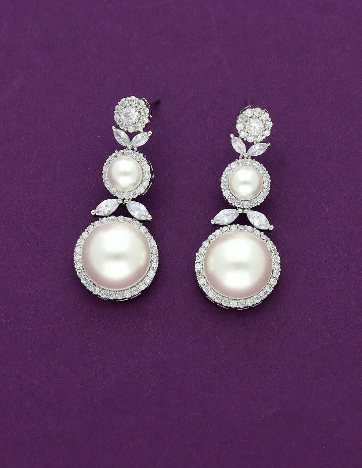 Designer Rhodhium Plated Zirconia Pearl Necklace Set