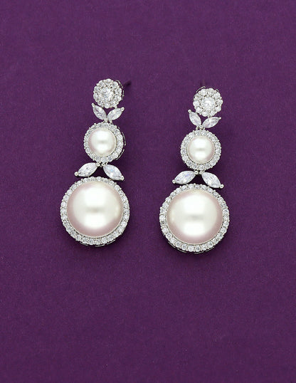 Designer Rhodhium Plated Zirconia Pearl Necklace Set