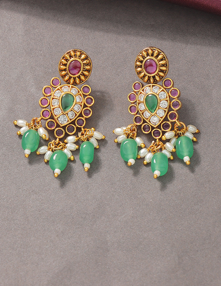 Designer Elegant Mango Shaped Matt Kempu Necklace Set