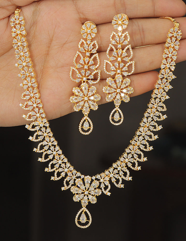 Designer Zirconia Crystal Elegance Necklace Set – Violet Purple