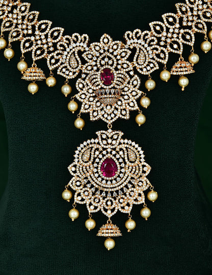 Zircon Gold Polish Ruby Stone Long Haaram