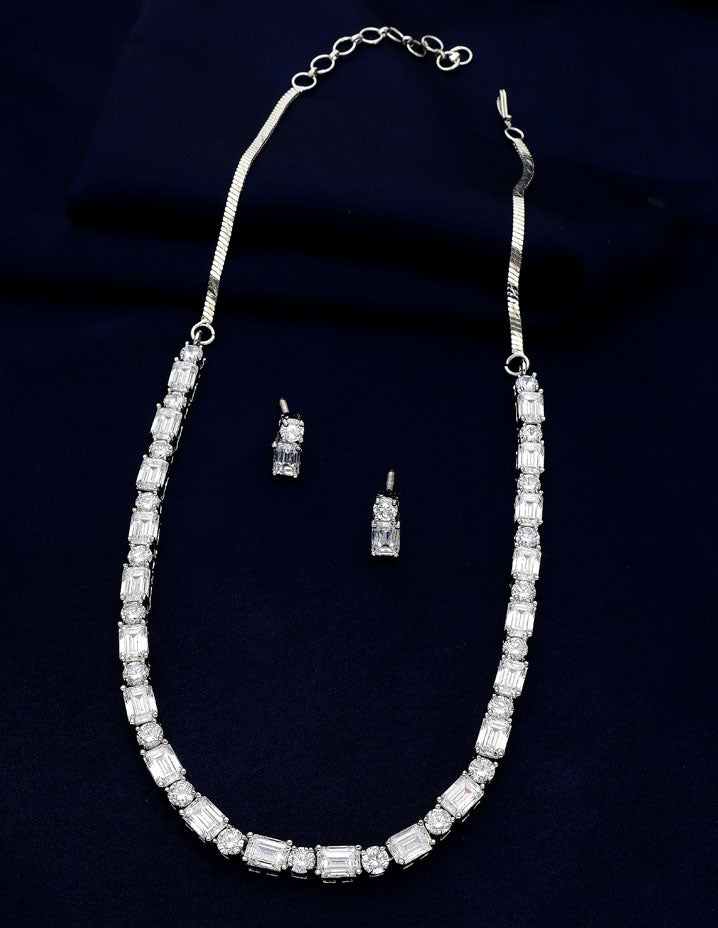 Rhodium Polish Zirconia Necklace Set