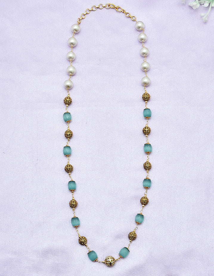 Designer Pearls and Green Beads Mala