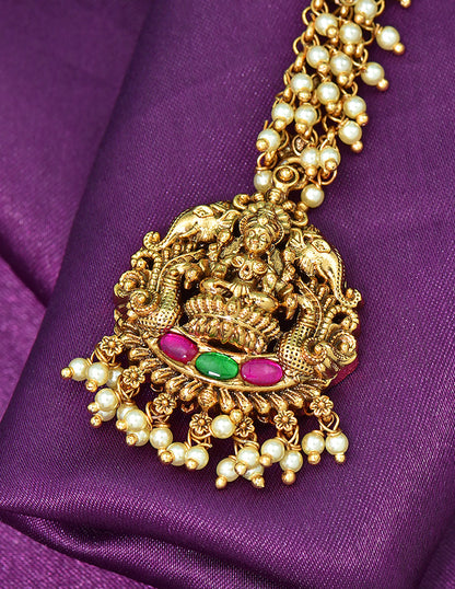 Designer Antique Lakshmi Pearl Maang Tikka