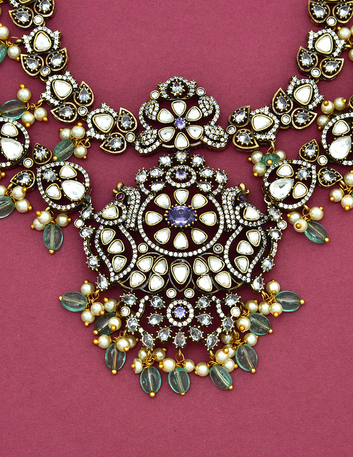 Victorian Mint Green Beads Designer 2 Layerec Necklace Set