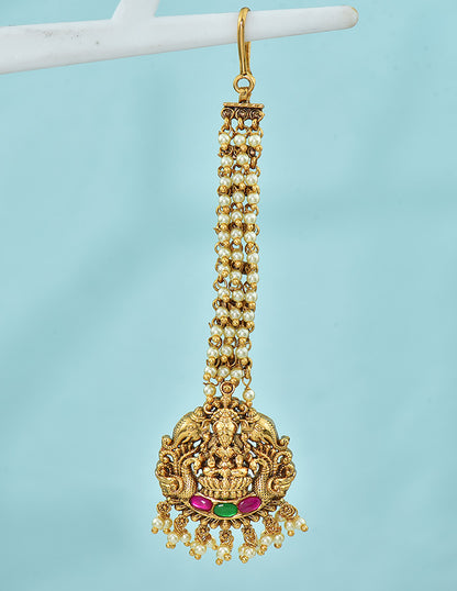 Designer Antique Lakshmi Pearl Maang Tikka