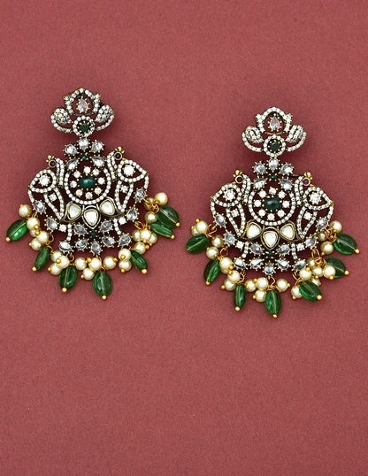 Victorian Emerald Beads Designer 2 Layerec Necklace Set