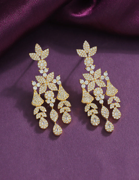 Designer Zirconia Floral Cascade Sparkle Earrings