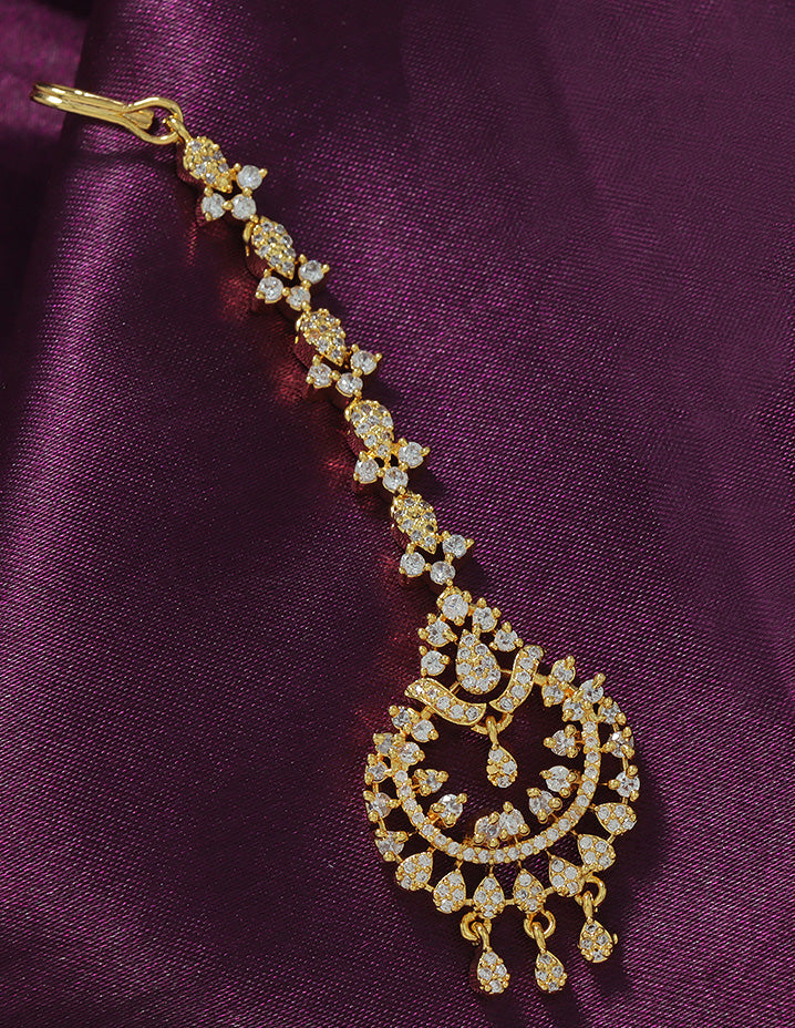 Designer Zirconia Floral Shaped Maang Tikka