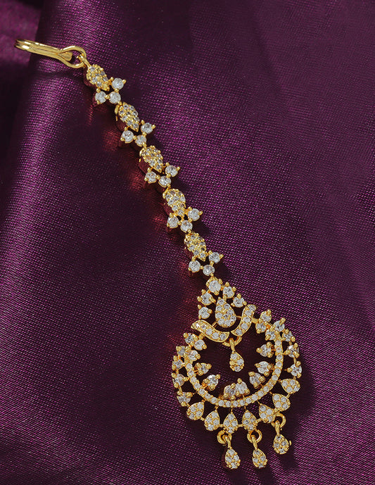 Designer Zirconia Floral Shaped Maang Tikka