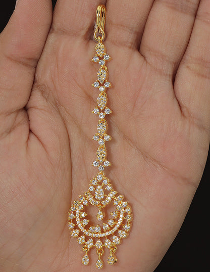 Designer Zirconia Floral Shaped Maang Tikka