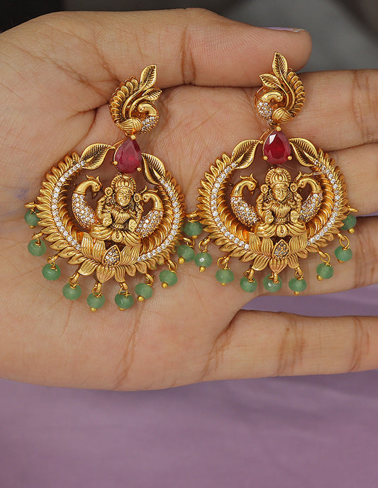 Designer Lakshmi Devi Kempu Chandbali Earrings
