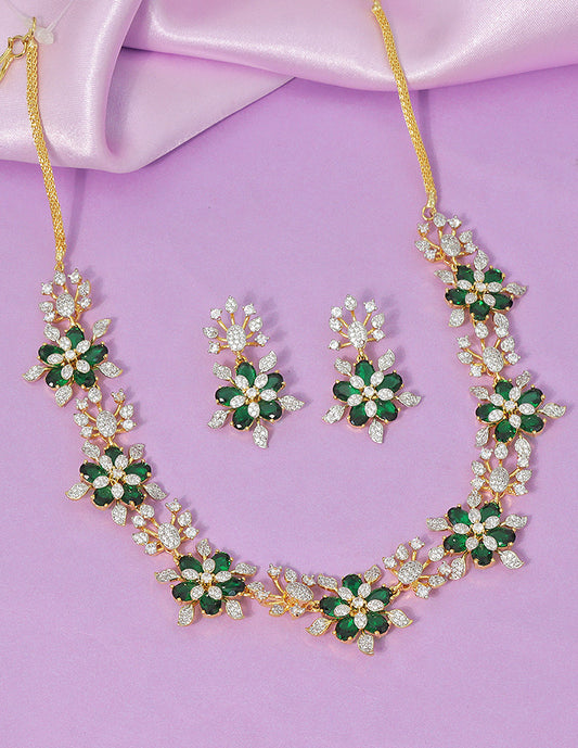 Designer GJ Polish Zirconia Floral Necklace Set