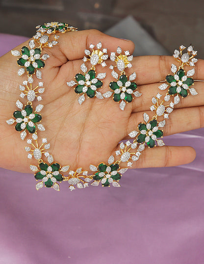Designer GJ Polish Zirconia Floral Necklace Set