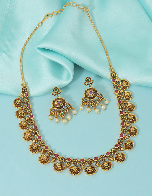 Designer Matt Ruby Kempu Necklace Set