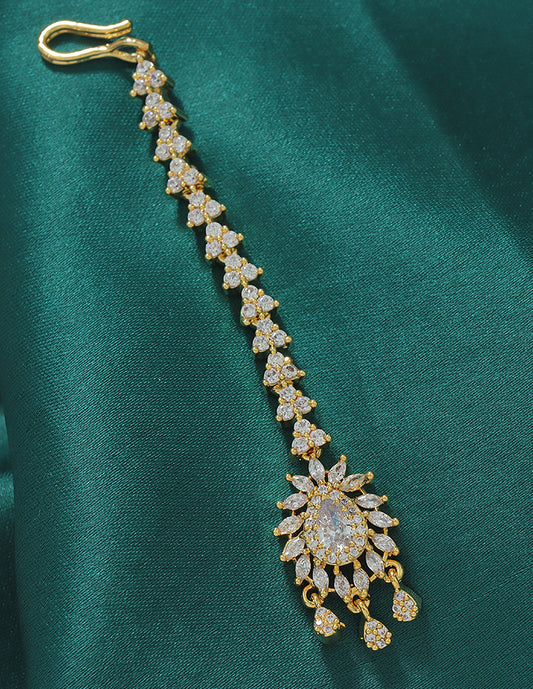 Designer Zirconia Floral Shaped Maang Tikka