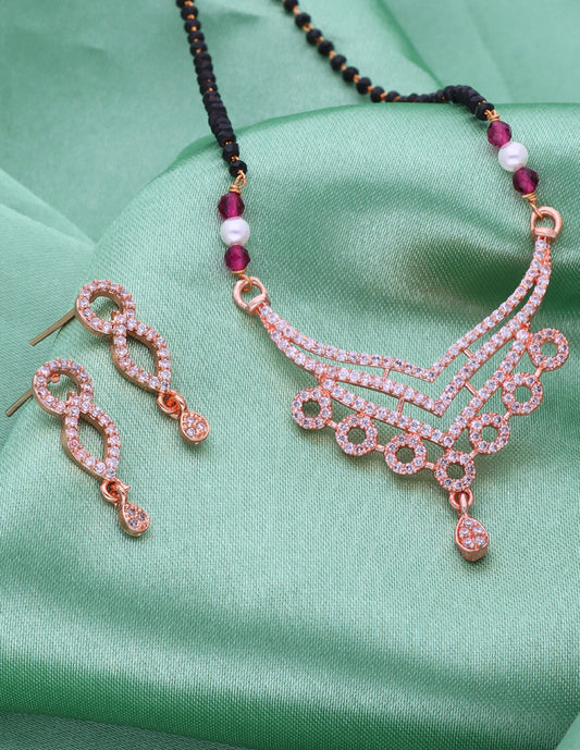Zirconia Rose Gold Black Bead Mangalsutra