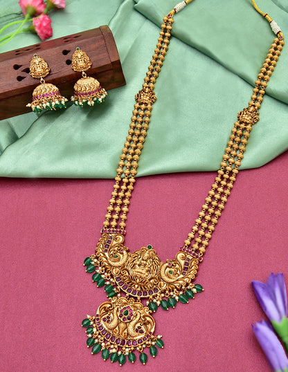 Antique 3 Ball Chain Lakshmi Devi Long Haaram