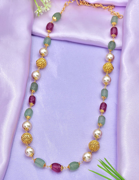 Designer Mint Green Ruby and Pearls Beads Mala