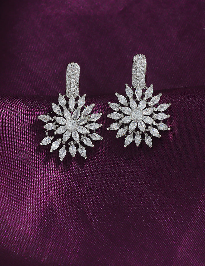 Designer Zirconia Sparkling Sunburst Drop Earrings