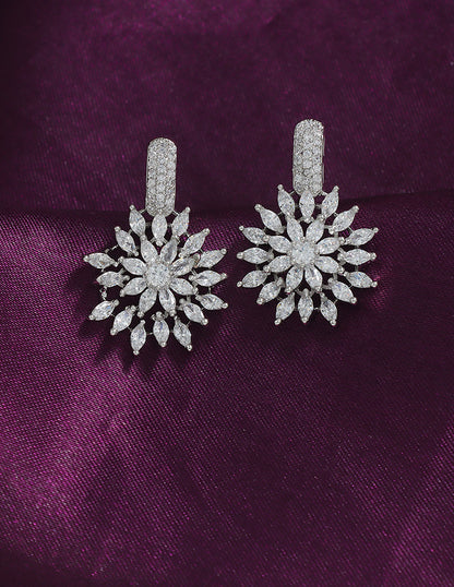Designer Zirconia Sparkling Sunburst Drop Earrings