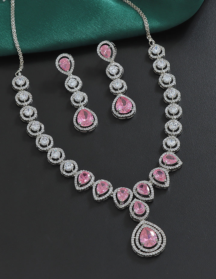 Designer Rhodium Polish Zirconia Necklace Set