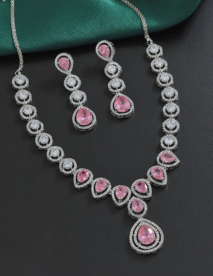 Designer Rhodium Polish Zirconia Necklace Set