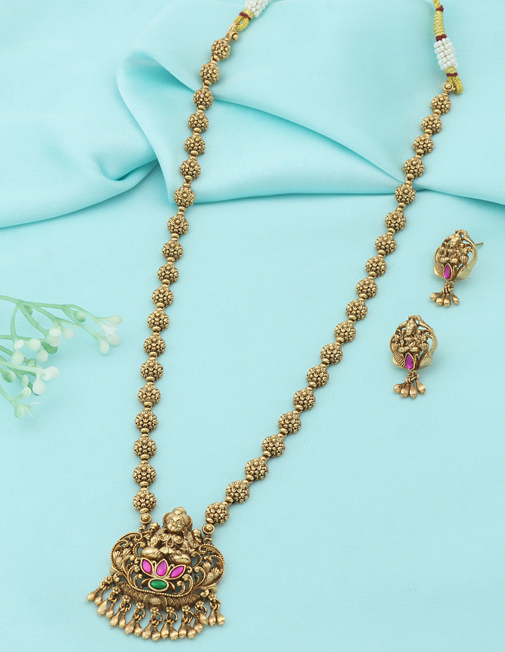 Matt Lakshmi Devi Pink Emerald Haaram Set Violet & Purple Designer