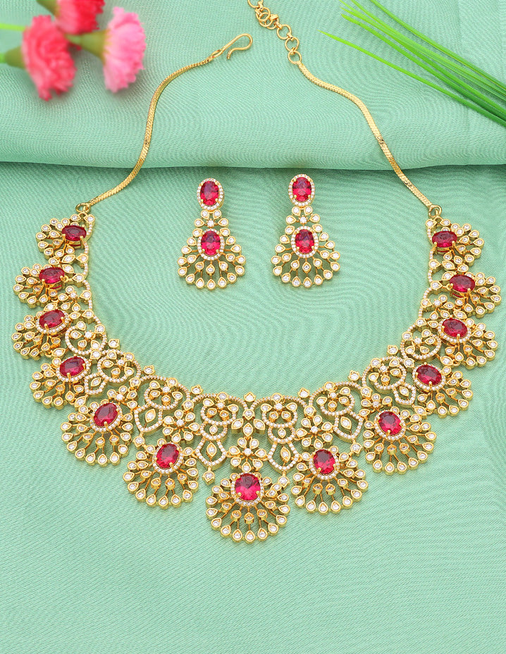 Designer Floral Pattern Zirconia Necklace Set