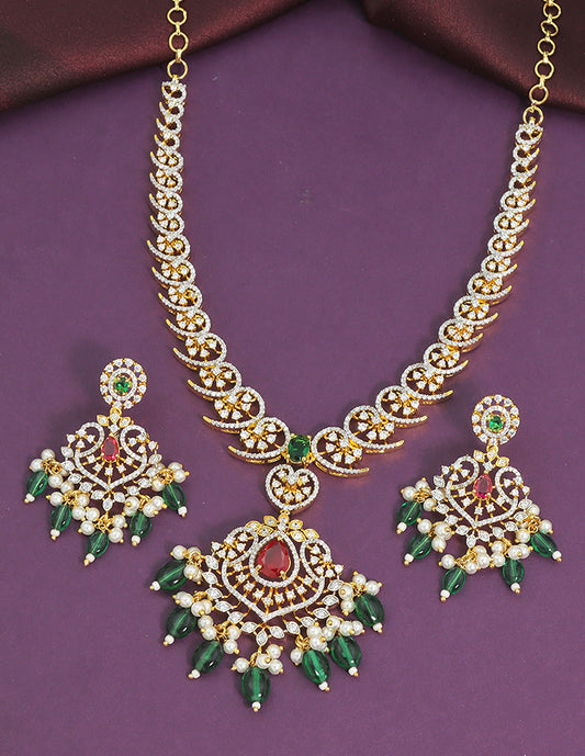 Designer Gold Polish Zirconia Necklace Set