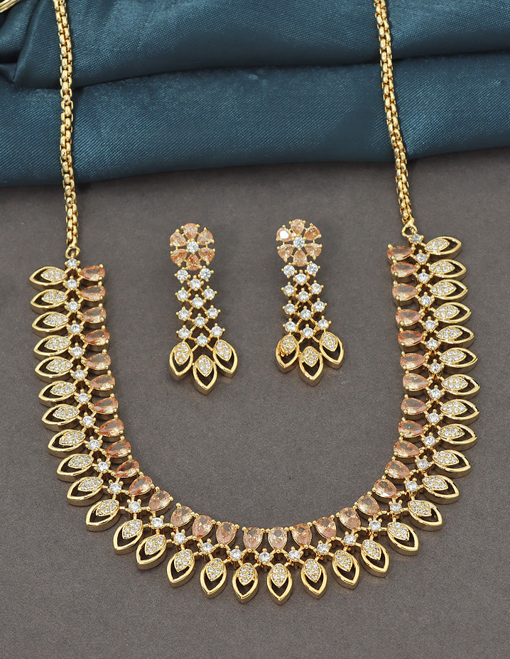 Designer Gold Polish Champagne Zirconia Necklace Set