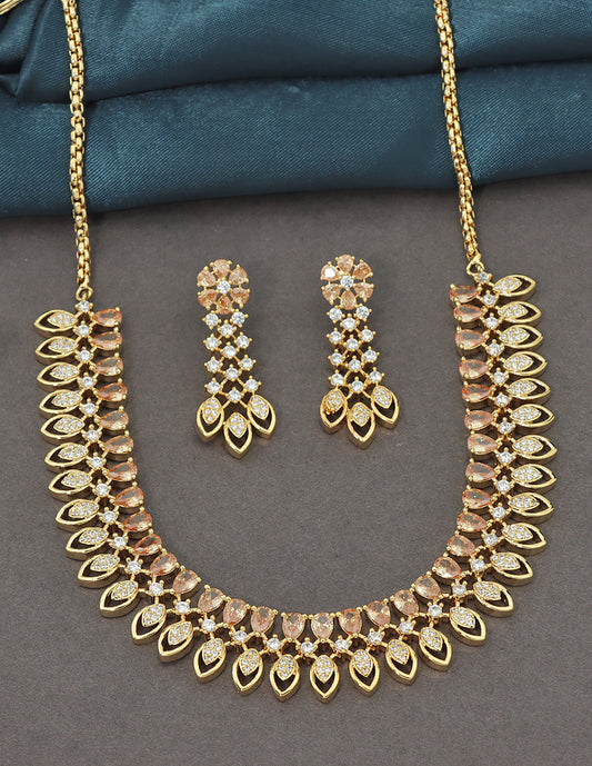Designer Gold Polish Champagne Zirconia Necklace Set