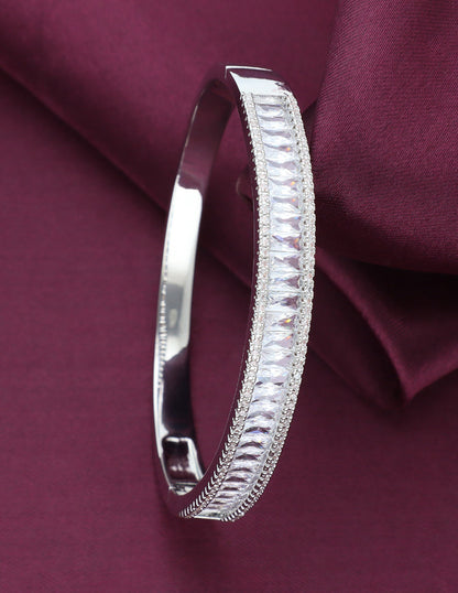 Zirconia Rhodhium Polish Kada Bracelet