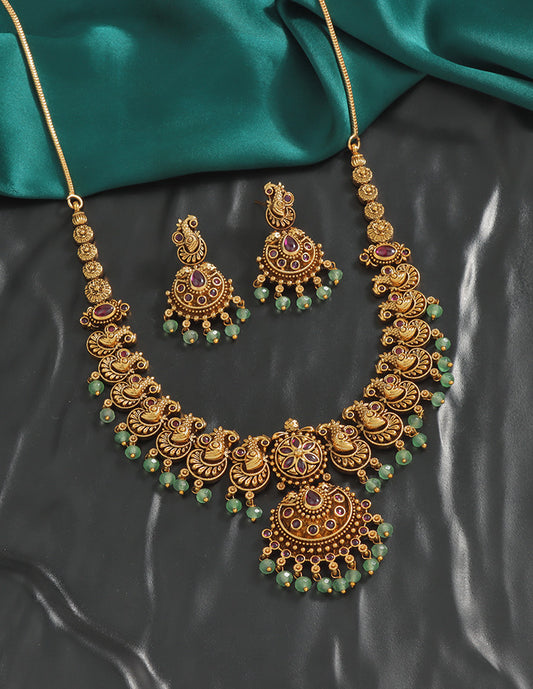 Designer Regal Temple Heritage Kempu Necklace Set
