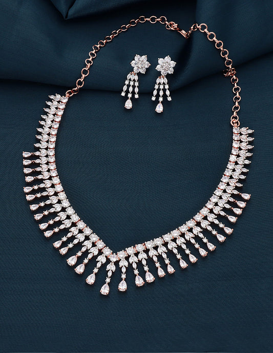 Designer Rose Gold Polish Zirconia Necklace Set