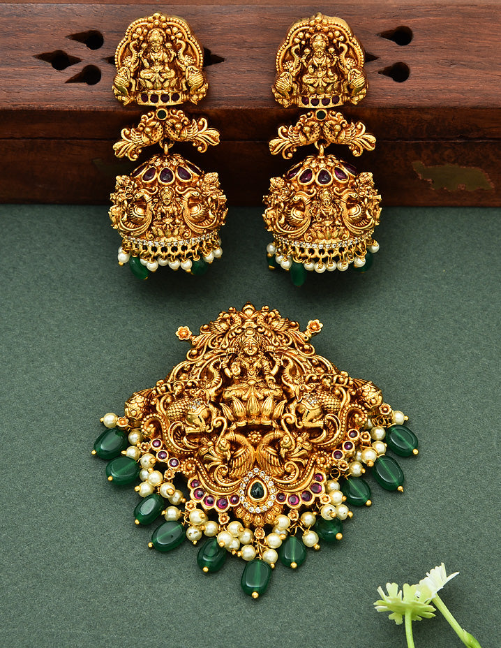 Designer Kempu Lakshmi Devi Pendant Set