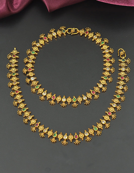 Peacock Charm Antique Kemp Traditional Kempu Anklets