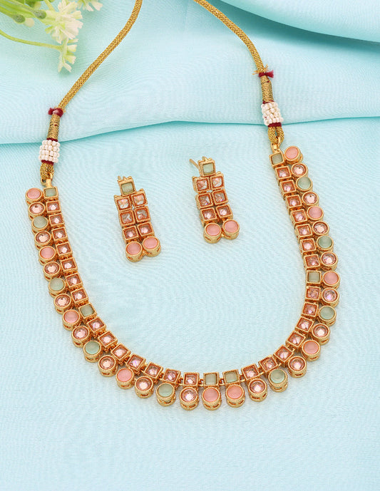 Designer Gold Polish Kundan Necklace Set