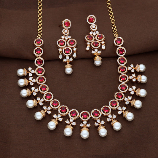 Zirconia Gold plated Ruby Necklace Set