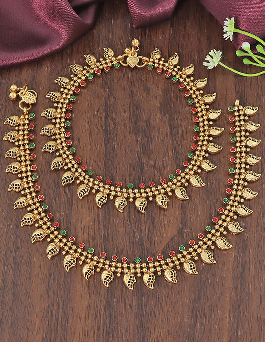 Designer Peacock Leaf Traditional Matt Anklets