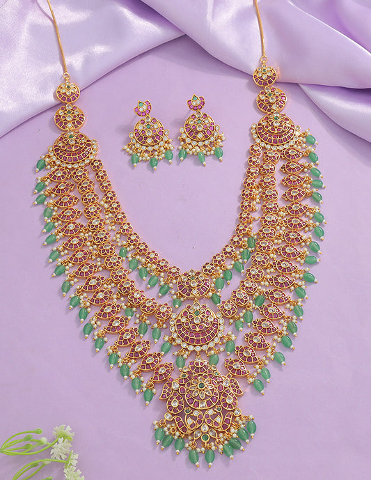 Designer Kempu Grand Wedding 3 Layered Haaram Set
