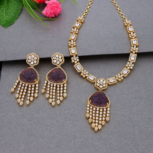 Zirconia Maroon Color Mossanite Stone Necklace Set